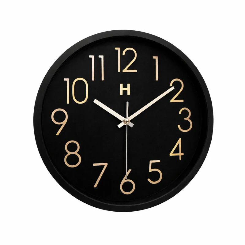 Heritage Bradford Wall Clock 14.5 Inch – Classic Black Dial with Gold Numerals & Minimalist Design (Plastic)